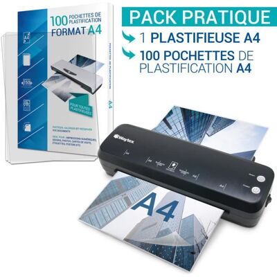 WAYTEX Plastifieuse A4 A5 A6 A7 Pro Rapide à Chaud et à Froid jusqu’à 2 x125 microns Pack avec 100 Pochettes A4 Blanc - Publicité WAYTEX Plastifieuse A4 A5 A6 A7 Pro Rapide à Chaud et à Froid jusqu’à 2 x125 microns Pack avec 100 Pochettes A4 Blanc - Publicité