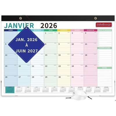 JBNIUAY Calendrier Mural Grand Format 18 Mois : Janv 2026-Juin 2027 - Familial Coloré et Imperméable - Organisateur Mensuel 43x31 cm - Publicité JBNIUAY Calendrier Mural Grand Format 18 Mois : Janv 2026-Juin 2027 - Familial Coloré et Imperméable - Organisateur Mensuel 43x31 cm - Publicité