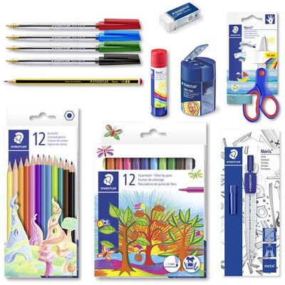 SURDISCOUNT Kit de rentrée des classes - Staedtler - Ciseaux - Crayons - Feutres - Colle - Gomme - Stylos - Compas - Taille-crayon - Publicité SURDISCOUNT Kit de rentrée des classes - Staedtler - Ciseaux - Crayons - Feutres - Colle - Gomme - Stylos - Compas - Taille-crayon - Publicité