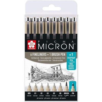 Etui De 6 Feutres Pigma Micron Noir + 1 Feutre Brush Sakura Noir - Publicité Etui De 6 Feutres Pigma Micron Noir + 1 Feutre Brush Sakura Noir - Publicité