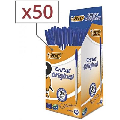 boite de 50 stylos bic cristal medium bleu - Publicité boite de 50 stylos bic cristal medium bleu - Publicité