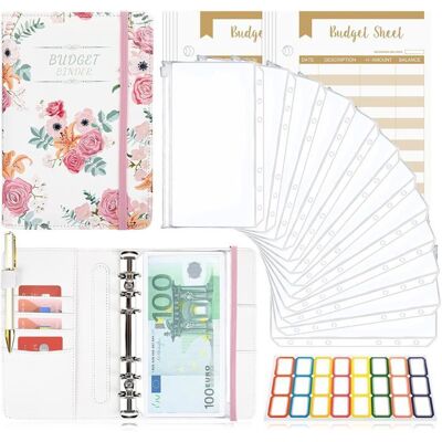 Classeur Budget avec Enveloppe Classeur A6 Budget Planner Sets en PU Cuir Carnet 6 Anneaux Remplissable avec Pochettes - Blanc - Publicité Classeur Budget avec Enveloppe Classeur A6 Budget Planner Sets en PU Cuir Carnet 6 Anneaux Remplissable avec Pochettes - Blanc - Publicité