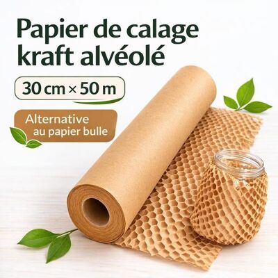 MICHLO Papier de calage kraft alvéolé 30 cm x 50 m - Rouleau nid d’abeille pour emballage protection colis alternative au papier bulle Marron - Publicité MICHLO Papier de calage kraft alvéolé 30 cm x 50 m - Rouleau nid d’abeille pour emballage protection colis alternative au papier bulle Marron - Publicité