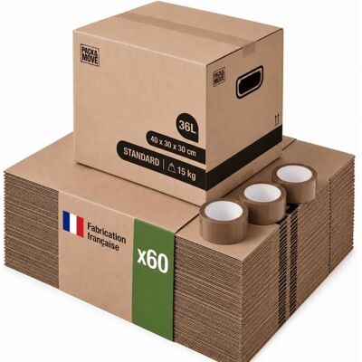 Pack and Move - Lot 60 cartons déménagement stockage livres - 40 x 30 x 30 cm - Poignées renforcées - 3 adhésifs offerts Marron - Publicité Pack and Move - Lot 60 cartons déménagement stockage livres - 40 x 30 x 30 cm - Poignées renforcées - 3 adhésifs offerts Marron - Publicité