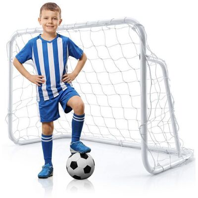 But de Football pour Enfants 121x60x80 cm COSTWAY-Cadre en Métal avec Filet PE-Assemblage sans Outils-Piquets pour Terrain-3-12 Ans Bleu - Publicité But de Football pour Enfants 121x60x80 cm COSTWAY-Cadre en Métal avec Filet PE-Assemblage sans Outils-Piquets pour Terrain-3-12 Ans Bleu - Publicité