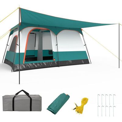 Tente de Camping 4-6 Personnes- COSTWAY-Auvent- 2 Chambres 2 Portes 2 Fenêtres en Maille Double Toit Amovible- Sac Transport - Vert Vert - Publicité Tente de Camping 4-6 Personnes- COSTWAY-Auvent- 2 Chambres 2 Portes 2 Fenêtres en Maille Double Toit Amovible- Sac Transport - Vert Vert - Publicité