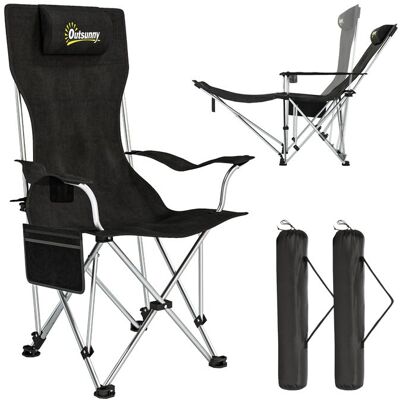 Lot de 2 chaises de camping - Outsunny - pliante inclinable - repose-pieds sac de rangement porte-gobelet et appui-tête - noir Noir - Publicité Lot de 2 chaises de camping - Outsunny - pliante inclinable - repose-pieds sac de rangement porte-gobelet et appui-tête - noir Noir - Publicité