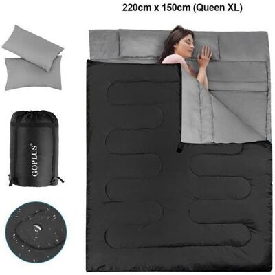 Sac de couchage double COSTWAY - Noir - 190x150cm - Inclut oreiller - Léger 3,45kg - Publicité Sac de couchage double COSTWAY - Noir - 190x150cm - Inclut oreiller - Léger 3,45kg - Publicité