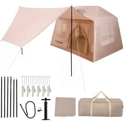 COSTWAY Tente de Camping Gonflable pour 4-6 Personnes avec Pompe Fenêtres en Maille Piquets de Sol Auvent Sac de Rangement Rose - Publicité COSTWAY Tente de Camping Gonflable pour 4-6 Personnes avec Pompe Fenêtres en Maille Piquets de Sol Auvent Sac de Rangement Rose - Publicité