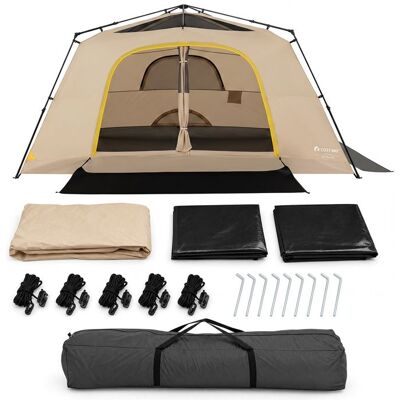 COSTWAY Tente de Camping pour 10 Personnes - Auvent Sac de Transport 4 Cordes à Vent et 8 Piquets pour Familiale Camping Marron Marron - Publicité COSTWAY Tente de Camping pour 10 Personnes - Auvent Sac de Transport 4 Cordes à Vent et 8 Piquets pour Familiale Camping Marron Marron - Publicité