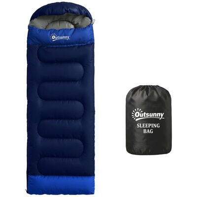 Sac de couchage - Outsunny - section tête fermeture éclair et sac de rangement - polyester coton - 215x75x10cm - bleu marine Bleu - Publicité Sac de couchage - Outsunny - section tête fermeture éclair et sac de rangement - polyester coton - 215x75x10cm - bleu marine Bleu - Publicité