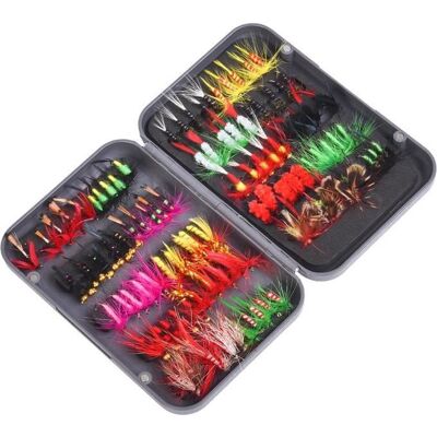100 pièces pêche à la mouche mouches leurre Kit 20 couleurs sec/humide Streamer nymphes appât crochet pour bar saumon truite avec - Publicité 100 pièces pêche à la mouche mouches leurre Kit 20 couleurs sec/humide Streamer nymphes appât crochet pour bar saumon truite avec - Publicité