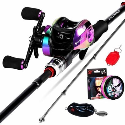 LBDC Kit de pêche baitcasting GAUCHER 1 80 m avec moulinet gaucher - Canne carbone - Combo lancer Noir - Publicité LBDC Kit de pêche baitcasting GAUCHER 1 80 m avec moulinet gaucher - Canne carbone - Combo lancer Noir - Publicité