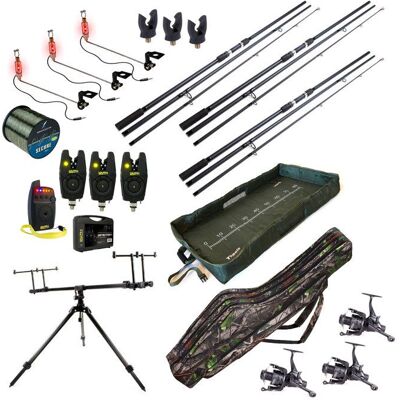 Fish-Xpro Carpset 3 Rod Deluxe – Ensemble Complet Carpe avec Cannes Moulinets Rod Pod et Détecteurs de Touche Vert - Publicité Fish-Xpro Carpset 3 Rod Deluxe – Ensemble Complet Carpe avec Cannes Moulinets Rod Pod et Détecteurs de Touche Vert - Publicité