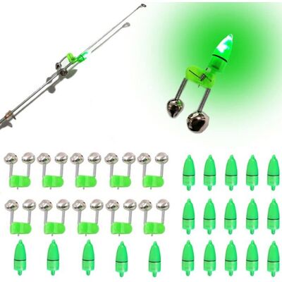 AVEKI Kit dalerte de pêche nocturne à LED avec 20 lampes à clip et 10 cloches dalarme dappât kit de détection de touche étanche poura Vert - Publicité AVEKI Kit dalerte de pêche nocturne à LED avec 20 lampes à clip et 10 cloches dalarme dappât kit de détection de touche étanche poura Vert - Publicité