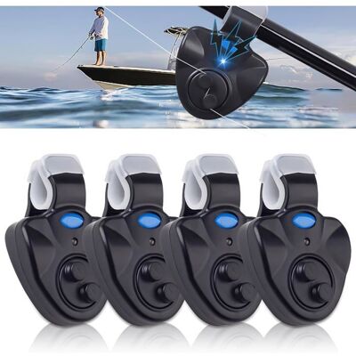 Lot de 4 détecteurs de touche électroniques sensibles pour la pêche - Indicateur lumineux - Avec indicateur lumineux LED Noir - Publicité Lot de 4 détecteurs de touche électroniques sensibles pour la pêche - Indicateur lumineux - Avec indicateur lumineux LED Noir - Publicité