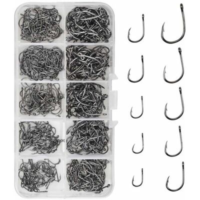 BEIJIYI Lot de 500 hameçons de pêche en acier au carbone avec ardillon pour accessoires de pêche taille 3 à 12 10 tailles - Publicité BEIJIYI Lot de 500 hameçons de pêche en acier au carbone avec ardillon pour accessoires de pêche taille 3 à 12 10 tailles - Publicité