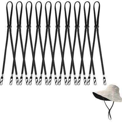 Cordon de fixation pour chapeau 10 pièces clip anti-perte réglable 35 cm noir pour activités extérieures pêche golf Noir - Publicité Cordon de fixation pour chapeau 10 pièces clip anti-perte réglable 35 cm noir pour activités extérieures pêche golf Noir - Publicité