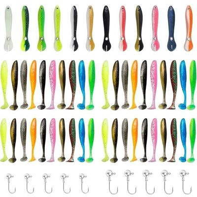 KJEHOME Leurre Souple Mer Leurre Peche Carnassier Leurre Souple Carnassier 55PCS avec 10 Têtes Plombées Crochets Appâts de Artificiels - Publicité KJEHOME Leurre Souple Mer Leurre Peche Carnassier Leurre Souple Carnassier 55PCS avec 10 Têtes Plombées Crochets Appâts de Artificiels - Publicité