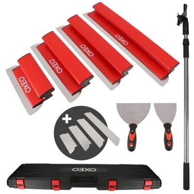 OXEO Lames à Lisser plaquiste - Coffret lames 0.35mm et 0.5mm - Acier inoxydable - Perche extensible - Lames souples et rigides Rouge - Publicité OXEO Lames à Lisser plaquiste - Coffret lames 0.35mm et 0.5mm - Acier inoxydable - Perche extensible - Lames souples et rigides Rouge - Publicité