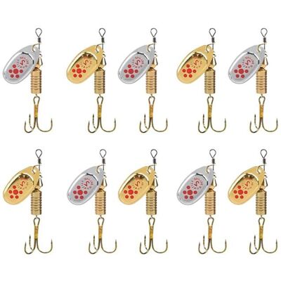 Lot de 10 Leurres De Pêche pour La Pêche À La Truite Déco Or Points Rouges Cuillères De Pêcheen Eau Salée Acier Haut Carbone - Publicité Lot de 10 Leurres De Pêche pour La Pêche À La Truite Déco Or Points Rouges Cuillères De Pêcheen Eau Salée Acier Haut Carbone - Publicité