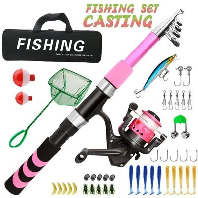 ALFOYU Canne à pêche pour Enfants 1.8M Combo télescopique Canne et Moulinet pour débutants avec Moulinet SpincastCadeaux pour Enfent Rose - Publicité ALFOYU Canne à pêche pour Enfants 1.8M Combo télescopique Canne et Moulinet pour débutants avec Moulinet SpincastCadeaux pour Enfent Rose - Publicité