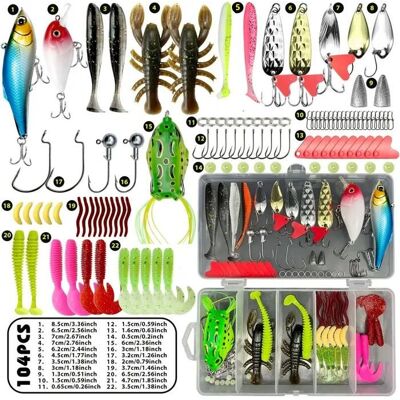 Kit de leurres de pêche cuillères vers en plastique souple leurres grenouilles appâts pour la pêche au bar - Publicité Kit de leurres de pêche cuillères vers en plastique souple leurres grenouilles appâts pour la pêche au bar - Publicité