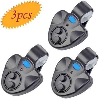 Détecteur de touche électronique - Lot de 3 - Signal lumineux LED - Alarme sonore - Pêche de nuit Noir - Publicité Détecteur de touche électronique - Lot de 3 - Signal lumineux LED - Alarme sonore - Pêche de nuit Noir - Publicité