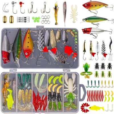 Kit de leurres de pêche pour eau douceappâts et accessoires pour la pêche au barà la truite et au saumoncomprenant des cuillères - Publicité Kit de leurres de pêche pour eau douceappâts et accessoires pour la pêche au barà la truite et au saumoncomprenant des cuillères - Publicité