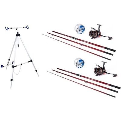 Ensemble de canne à pêche à la plage Pro 2 tiges - X2 - Carbone - Surfcasting - Publicité Ensemble de canne à pêche à la plage Pro 2 tiges - X2 - Carbone - Surfcasting - Publicité