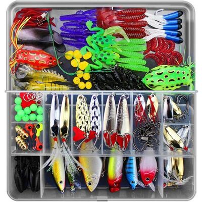 Leurres de pêche Kit Plastique vers2 Leurres Grenouille141pcs artificielle pêche leurre Kit dappâts de Pêche Portable avec - Publicité Leurres de pêche Kit Plastique vers2 Leurres Grenouille141pcs artificielle pêche leurre Kit dappâts de Pêche Portable avec - Publicité
