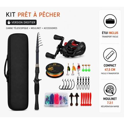 LBDC Kit pêche complet canne télescopique 18 m + moulinet casting Droitier + leurres + sac transport Noir - Publicité LBDC Kit pêche complet canne télescopique 18 m + moulinet casting Droitier + leurres + sac transport Noir - Publicité