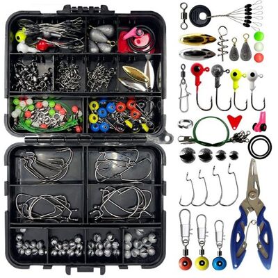 188 pcs Kits Accessoires Pêche Crochets Bouchons Videur Paillettes avec Boîte + pinces - Publicité 188 pcs Kits Accessoires Pêche Crochets Bouchons Videur Paillettes avec Boîte + pinces - Publicité
