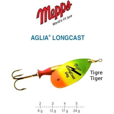 AGLIA® LONGCAST MEPPS (2 / 8 g - Tiger) - Publicité AGLIA® LONGCAST MEPPS (2 / 8 g - Tiger) - Publicité