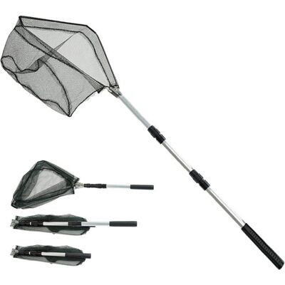 Épuisette de Pêche Pliable150 cm Long Manche TéléscopiquePoteau en Alliage dAluminium 4 Section/Filet Nylon Triangulaire - Publicité Épuisette de Pêche Pliable150 cm Long Manche TéléscopiquePoteau en Alliage dAluminium 4 Section/Filet Nylon Triangulaire - Publicité