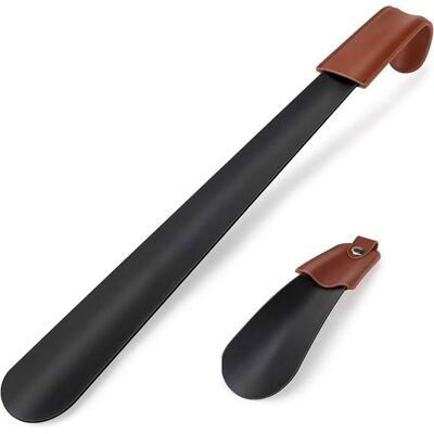 Chausse-pied avec manche long 42 cm + tige en cuir 16 cm Noir - Publicité Chausse-pied avec manche long 42 cm + tige en cuir 16 cm Noir - Publicité