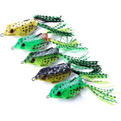 TOMASORTEL Lot de 5 leurres de surface en forme de grenouilleleurres souples pour la pêche en grenouillecorps creuxyeux 3Dhameçon inclus - Publicité TOMASORTEL Lot de 5 leurres de surface en forme de grenouilleleurres souples pour la pêche en grenouillecorps creuxyeux 3Dhameçon inclus - Publicité