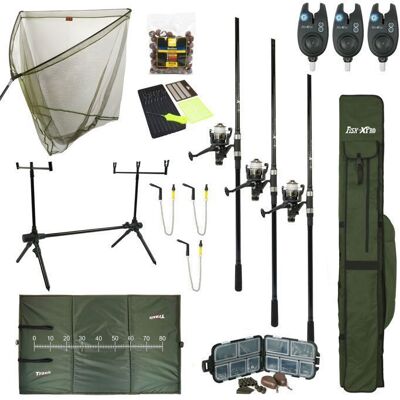 Ensemble de pêche à la carpe - FISH-XPRO - Mega Carp - 3 cannes - Moulinets - Accessoires complets Noir - Publicité Ensemble de pêche à la carpe - FISH-XPRO - Mega Carp - 3 cannes - Moulinets - Accessoires complets Noir - Publicité