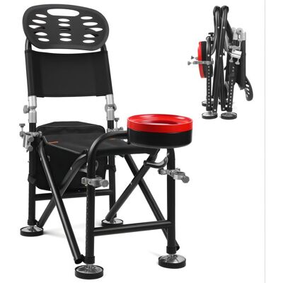 FIANAO Chaise de camping - Chaise de pêche pliante avec porte-cannes intégré réglable en hauteur idéal pour les amateurs de pêche Noir - Publicité FIANAO Chaise de camping - Chaise de pêche pliante avec porte-cannes intégré réglable en hauteur idéal pour les amateurs de pêche Noir - Publicité