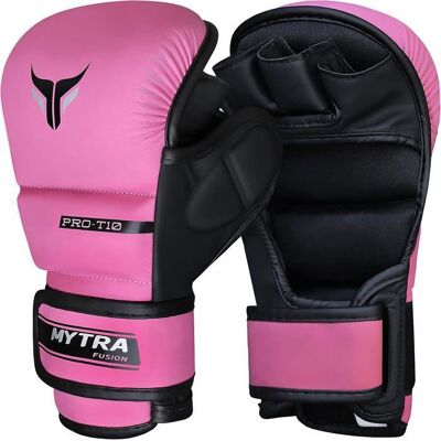 Gants MMA - Mytra Fusion - Femme - 7oz - Paume ouverte ventilée - Rose Rose - Publicité Gants MMA - Mytra Fusion - Femme - 7oz - Paume ouverte ventilée - Rose Rose - Publicité