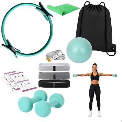 Relaxdays Kit Pilates 11 pièces accessoires maison anneau ballon 4 élastiques 2 haltères sac vert - Publicité Relaxdays Kit Pilates 11 pièces accessoires maison anneau ballon 4 élastiques 2 haltères sac vert - Publicité