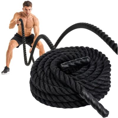 Relaxdays Battle Rope 9 m ø 3 8 cm poignées antidérapantes corde dentraînement force et endurance noire Noir - Publicité Relaxdays Battle Rope 9 m ø 3 8 cm poignées antidérapantes corde dentraînement force et endurance noire Noir - Publicité