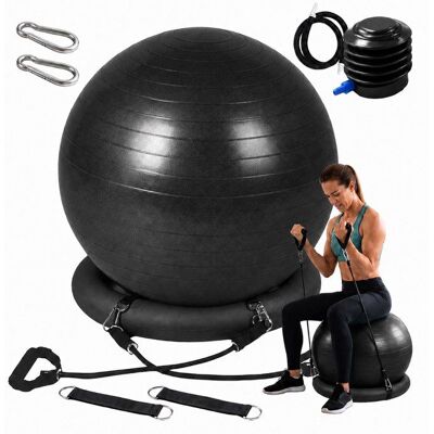 Ballon de gym Relaxdays 65 cm bandes pompe support anti-éclatement fitness/Yoga/Pilates ballon de bureau noir Noir - Publicité Ballon de gym Relaxdays 65 cm bandes pompe support anti-éclatement fitness/Yoga/Pilates ballon de bureau noir Noir - Publicité