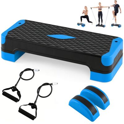 Stepper dAérobic 3 en 1-COSTWAY-Charge 300KG 4 Hauteurs avec 6 Accessoires Step Fitness Antidérapant Bleu Bleu - Publicité Stepper dAérobic 3 en 1-COSTWAY-Charge 300KG 4 Hauteurs avec 6 Accessoires Step Fitness Antidérapant Bleu Bleu - Publicité