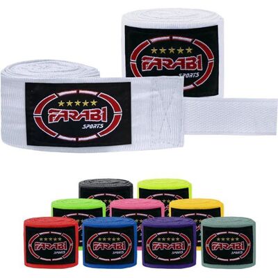 Bandes de Boxe - Farabi Sports - 37M - Polyester Spandex - Confort Optimal - Protection Renforcée Blanc - Publicité Bandes de Boxe - Farabi Sports - 37M - Polyester Spandex - Confort Optimal - Protection Renforcée Blanc - Publicité