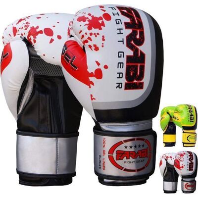 Gants de Boxe - Farabi Sports - Gel Pro - Adulte - Cuir synthétique - Blanc/Rouge Blanc - Publicité Gants de Boxe - Farabi Sports - Gel Pro - Adulte - Cuir synthétique - Blanc/Rouge Blanc - Publicité