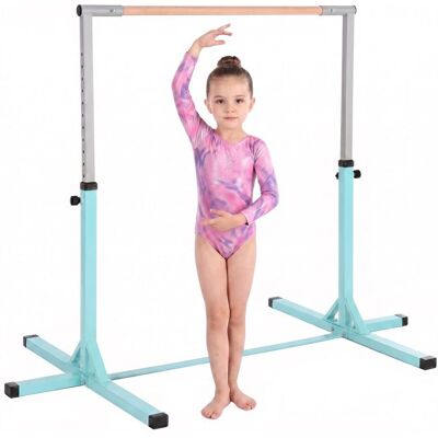 Barre fixe de gymnastique enfant - HOMCOM - hauteur réglable 13 niveaux 92-150 cm entraînement à domicile - bois hêtre - cyan Bleu - Publicité Barre fixe de gymnastique enfant - HOMCOM - hauteur réglable 13 niveaux 92-150 cm entraînement à domicile - bois hêtre - cyan Bleu - Publicité