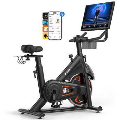 Vélo dappartement magnétique MERACH écran HD 21.5” HD application exclusive avec cours capacité 150 kg selle/guidon réglables Noir - Publicité Vélo dappartement magnétique MERACH écran HD 21.5” HD application exclusive avec cours capacité 150 kg selle/guidon réglables Noir - Publicité