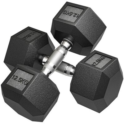 Lot de 2 Haltères courtes - HOMCOM - hexagonaux - 25 kg - en fonte caoutchouté - pour maison bureau gym à domicile - noir Noir - Publicité Lot de 2 Haltères courtes - HOMCOM - hexagonaux - 25 kg - en fonte caoutchouté - pour maison bureau gym à domicile - noir Noir - Publicité