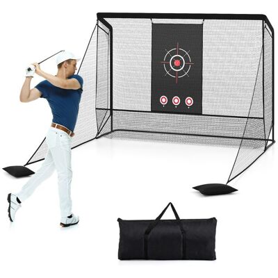 COSTWAY Filet dEntraînement de Golf avec Cible Barrières Latérales Amovibles Sacs de Sable Sac de Transport 305 x 326 x 225 cm Noir - Publicité COSTWAY Filet dEntraînement de Golf avec Cible Barrières Latérales Amovibles Sacs de Sable Sac de Transport 305 x 326 x 225 cm Noir - Publicité
